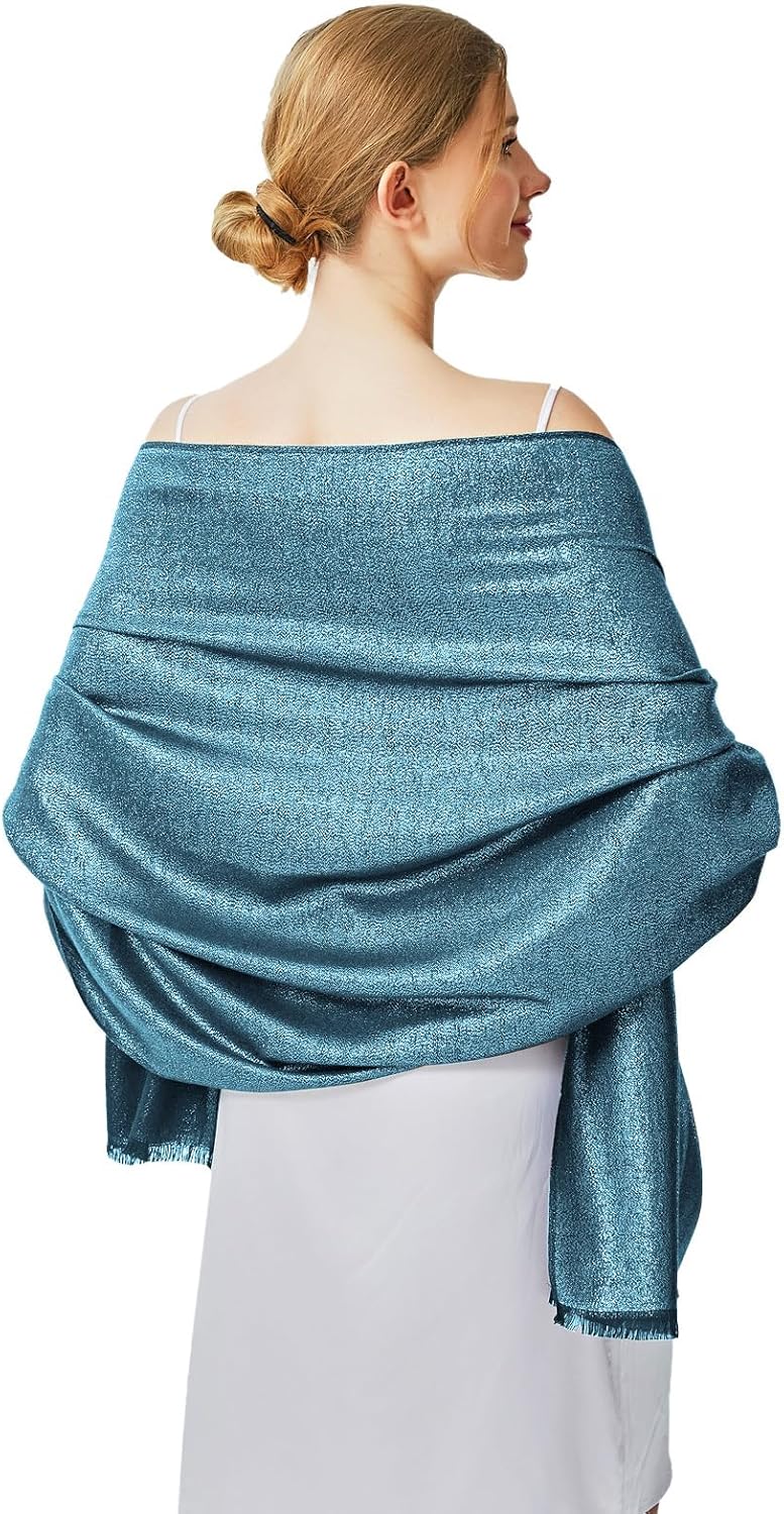 vimate Sparkling Metallic Pashmina Shawl Wraps Scarf for Evening Party Bridal Wedding Formal Dresses - Image 2